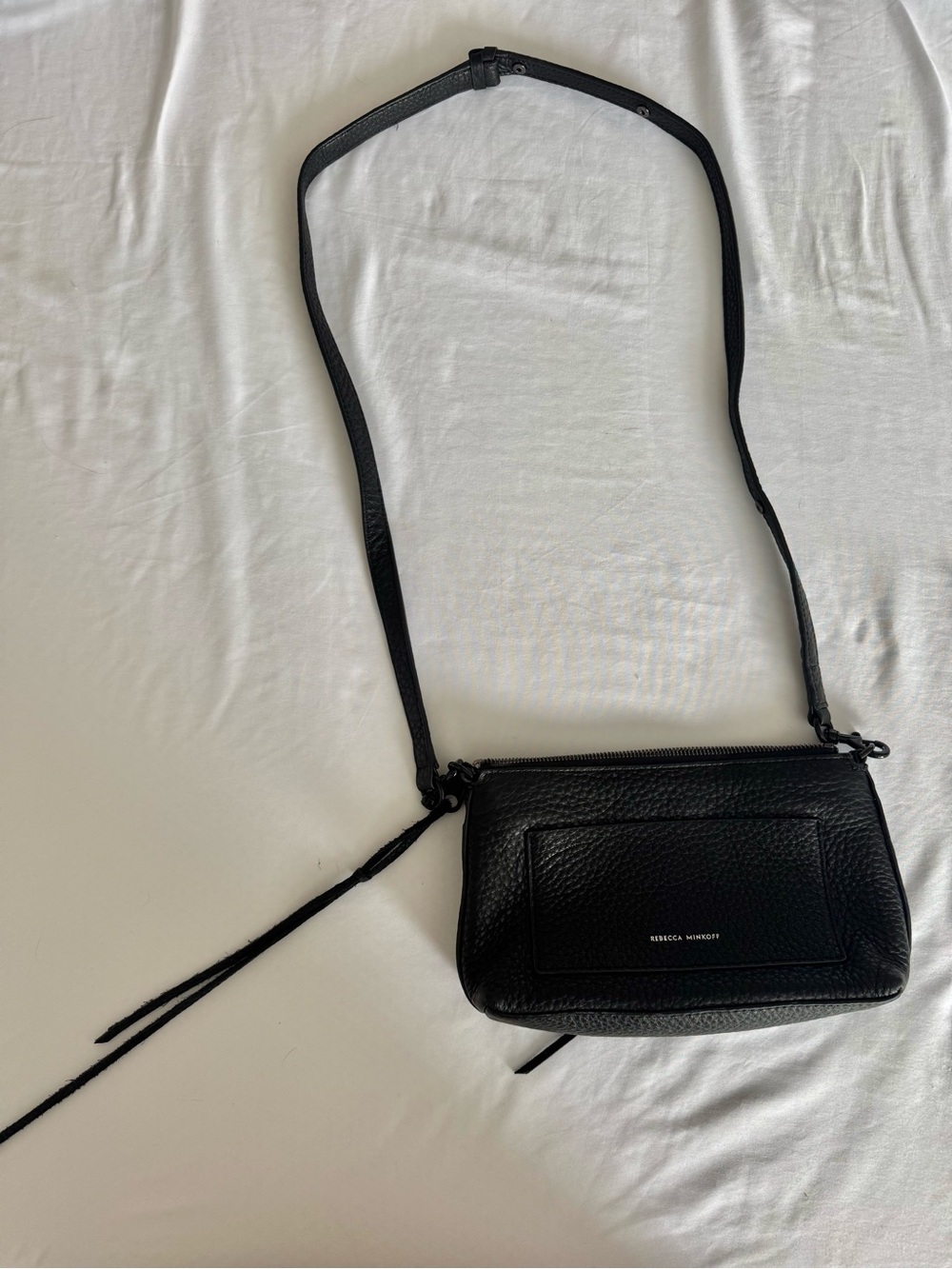 Rebecca Minkoff Black Pebbled Leather Mini Crossbody with Front Pocket
